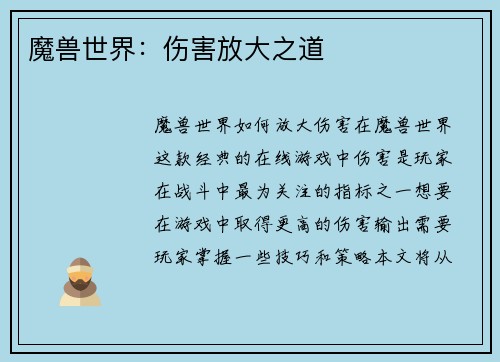 魔兽世界：伤害放大之道